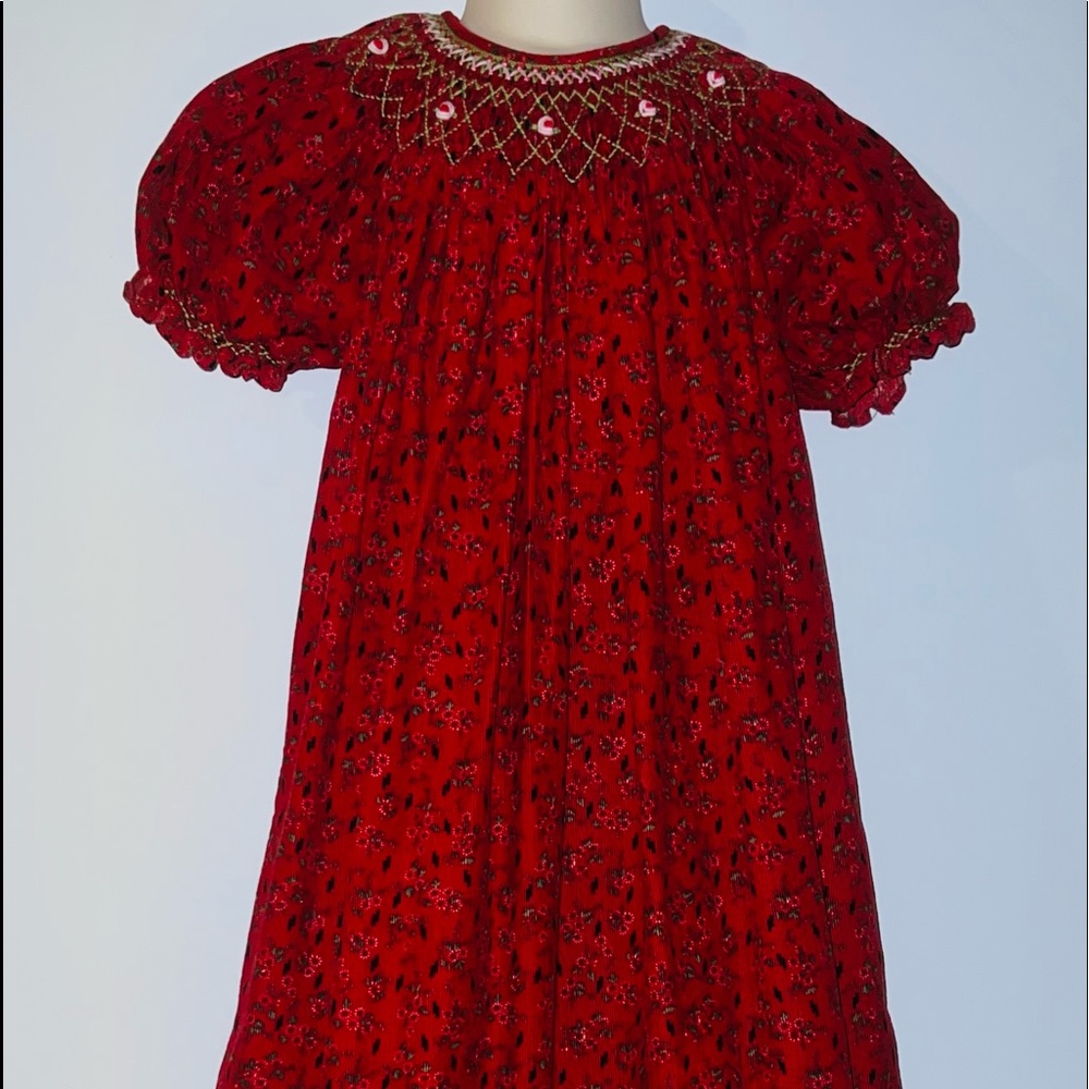 Christmas Smocked Long Stunning Corduroy Dress- Size 6X